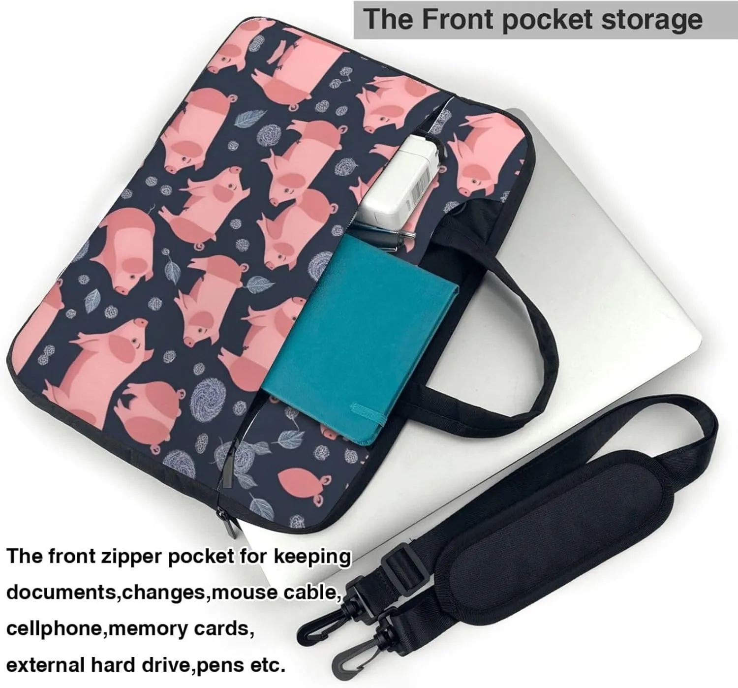 Cute Pigs Pattern pattern Fashionable and ultra-thin shoulder laptop bag Shockproof soft lining