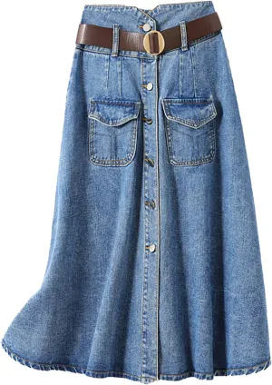 Denim Skirt, Fashionable high Waisted, Age reducing Goddess Slim fit, Medium Length, Free Belt