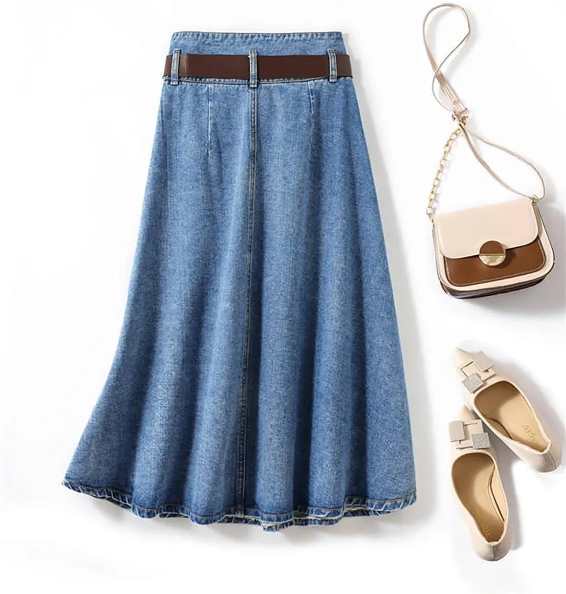 Denim Skirt, Fashionable high Waisted, Age reducing Goddess Slim fit, Medium Length, Free Belt
