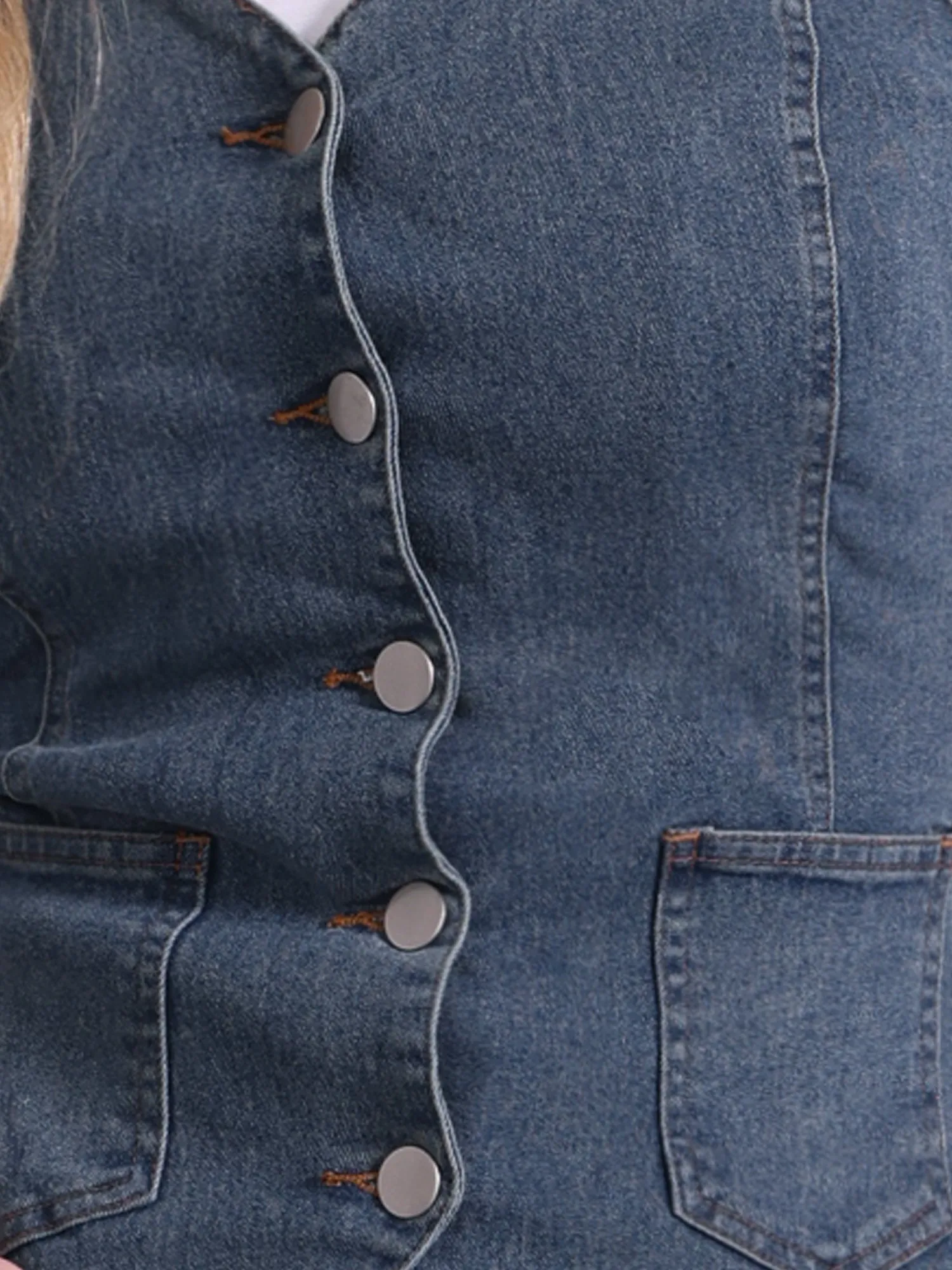 Denim Vest Halter Neck Button Down Backless Jean Waistcoat