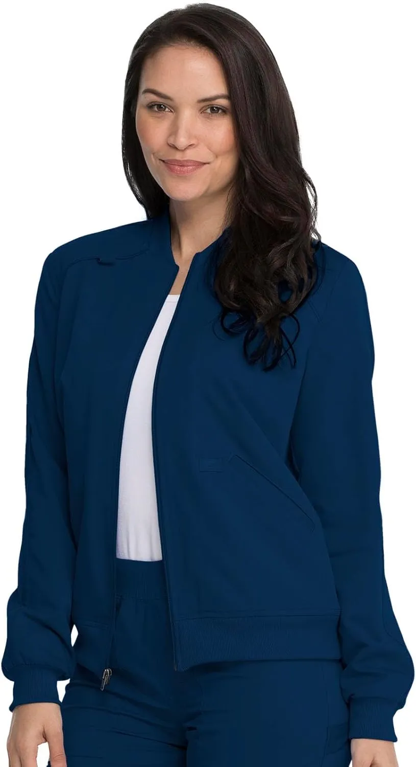 Dickies Women Scrub Jacket Zip Front Warm-Up Rib Knit Collar with 2 Welt Pocket DK365