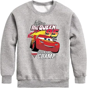 Disney Cars - Lightning Mc Queen Seven Time Champ - Toddler and Youth Crewneck Fleece Sweatshirt