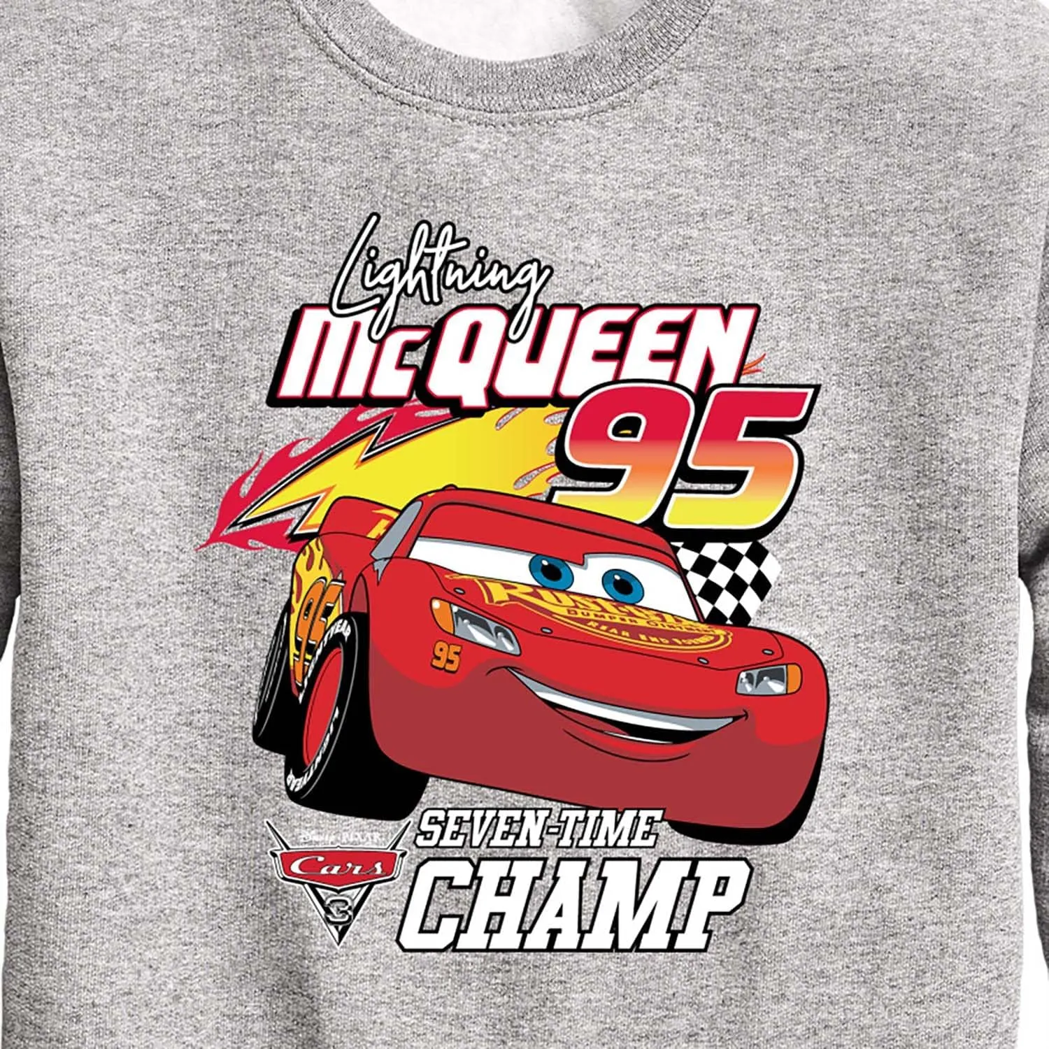 Disney Cars - Lightning Mc Queen Seven Time Champ - Toddler and Youth Crewneck Fleece Sweatshirt