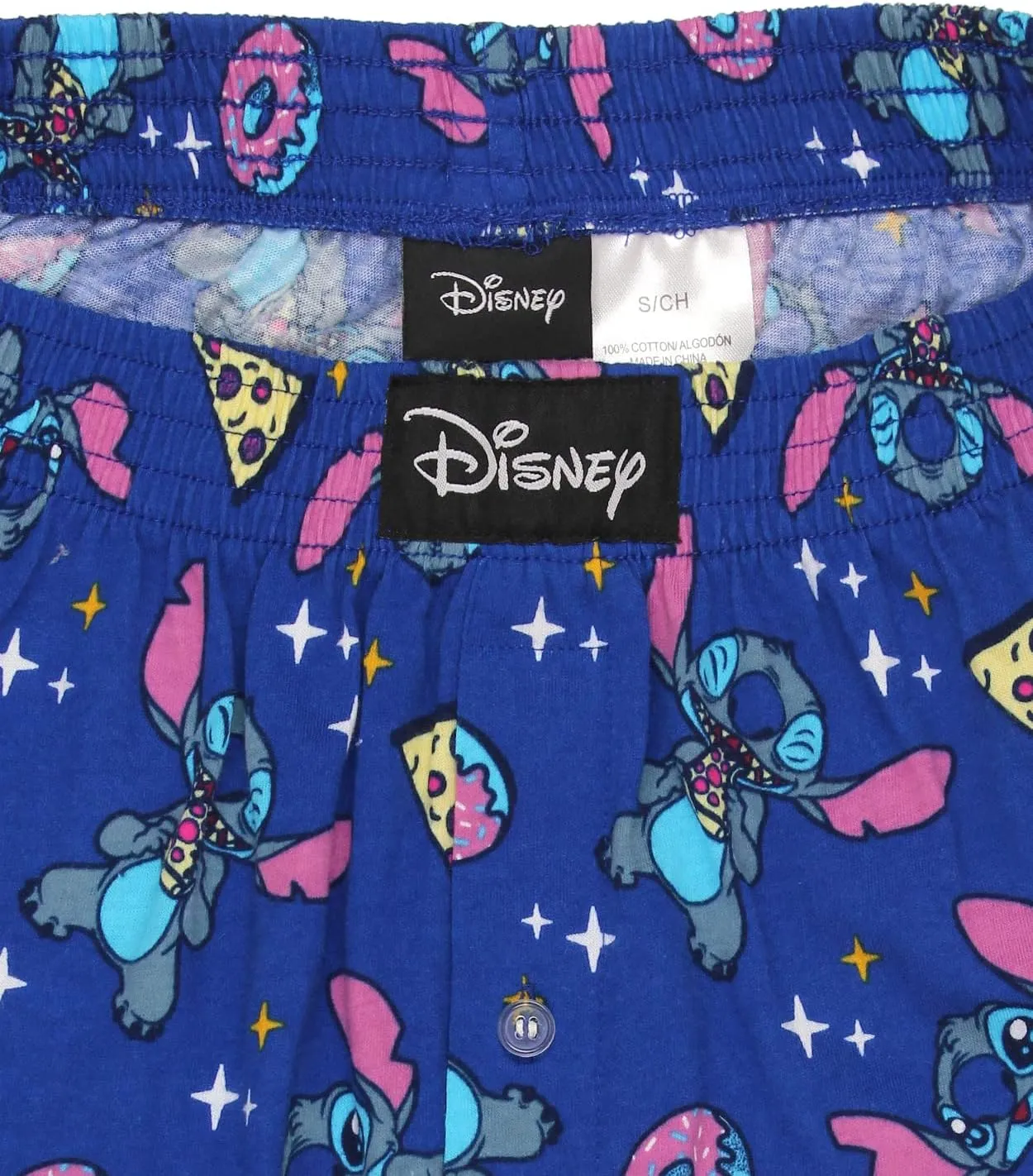 Disney Lilo & Stitch Mens Cotton Jersey Button Fly Boxer Lounge Shorts