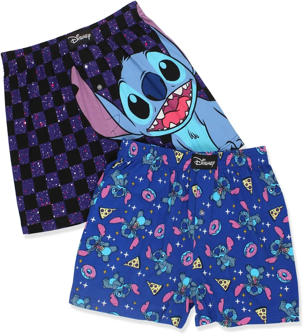 Disney Lilo & Stitch Mens Cotton Jersey Button Fly Boxer Lounge Shorts