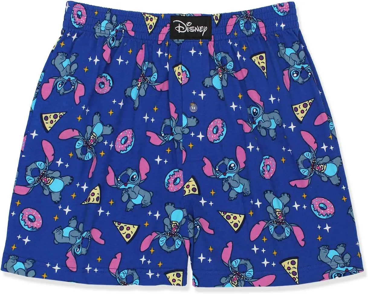 Disney Lilo & Stitch Mens Cotton Jersey Button Fly Boxer Lounge Shorts