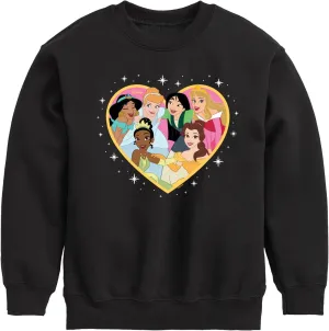 Disney Princess - Princesses Altogether Group Heart - Valentine's Day - Boys and Girls Youth Crewneck Fleece Sweatshirt