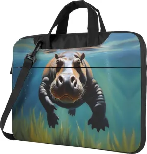 Diving Hippo pattern Fashionable and ultra-thin shoulder laptop bag Shockproof soft lining