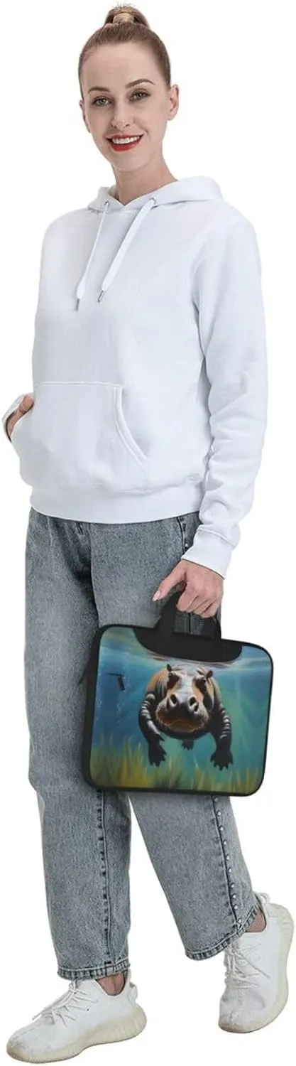 Diving Hippo pattern Fashionable and ultra-thin shoulder laptop bag Shockproof soft lining