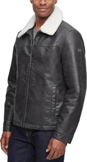 Dockers Men's James Dean Faux Leather Jacket with Removable Sherpa Collar