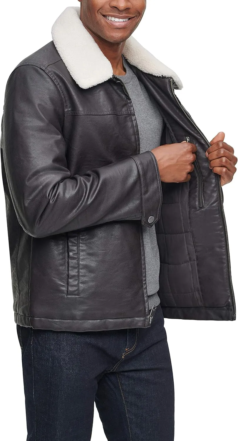 Dockers Men's James Dean Faux Leather Jacket with Removable Sherpa Collar