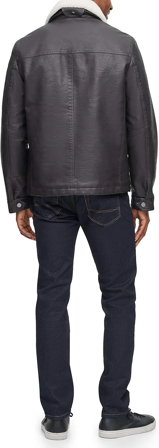 Dockers Men's James Dean Faux Leather Jacket with Removable Sherpa Collar