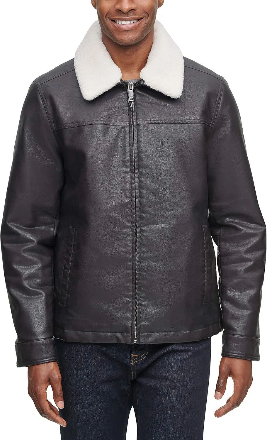 Dockers Men's James Dean Faux Leather Jacket with Removable Sherpa Collar