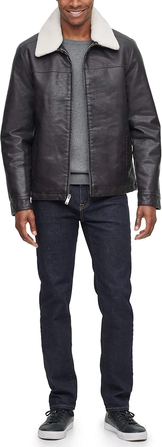 Dockers Men's James Dean Faux Leather Jacket with Removable Sherpa Collar