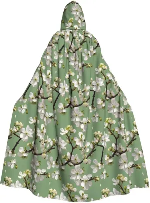 Dogwood Blossoms print Hooded cape for adults, Oversized Hooded Cloak with Bow Tie, Adult party dress cape