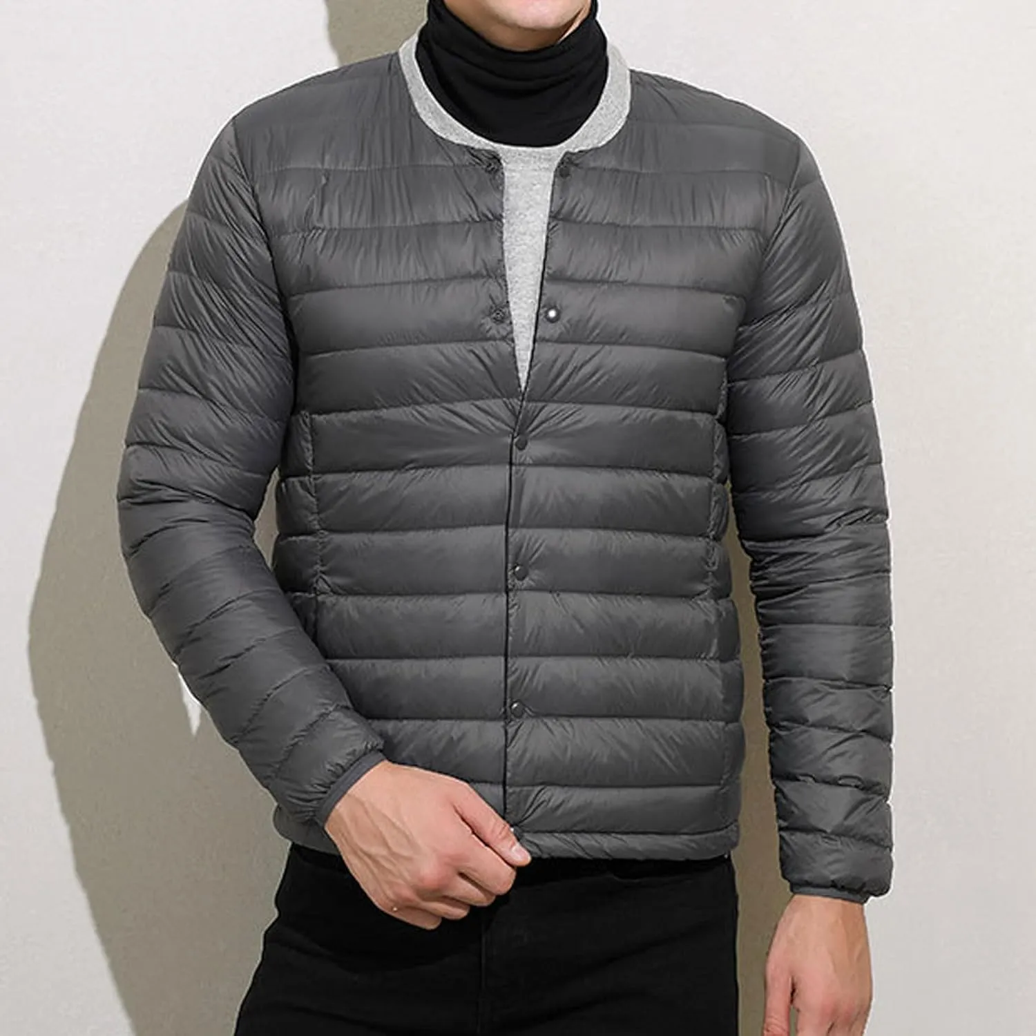 Down jacket men's collarless down round neck V-neck thin section