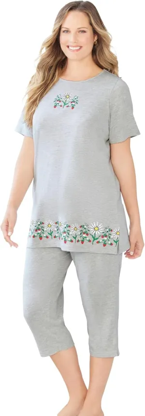 Dreams & Co. Plus Size Knit Capri Sleep Set