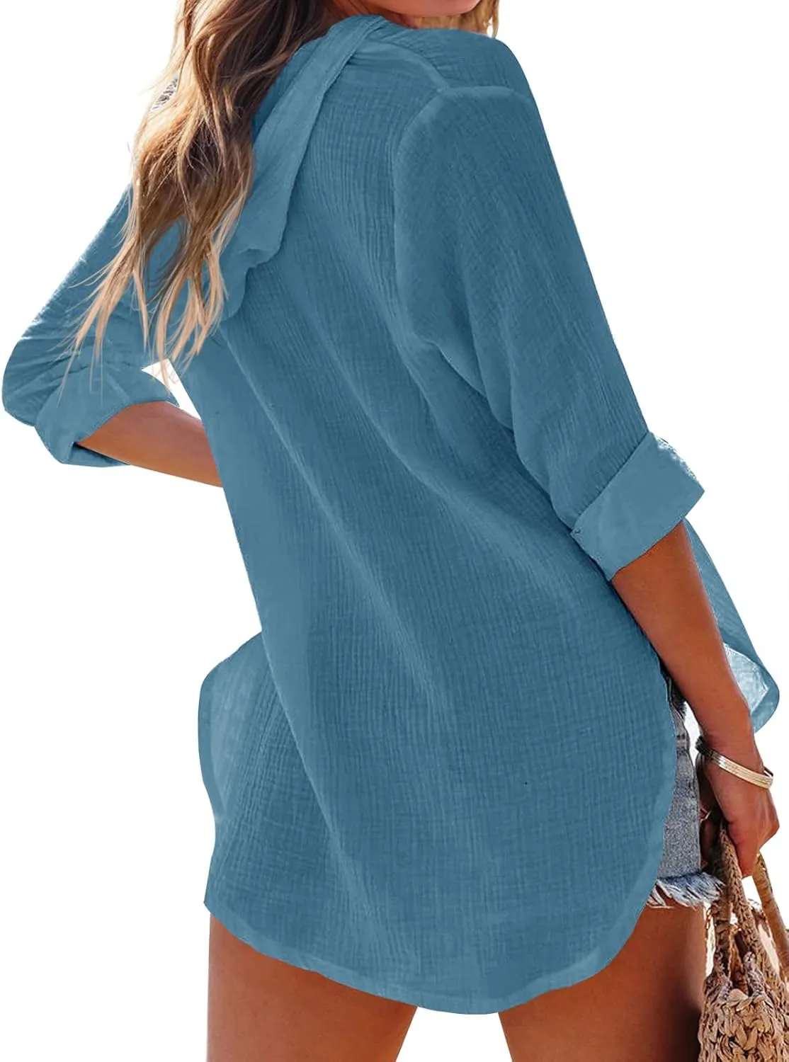 Ebifin Women's Beach Cover Up hoodies sweatshirt Long Sleeve V Neck Pocketed Hooded Shirt Top
