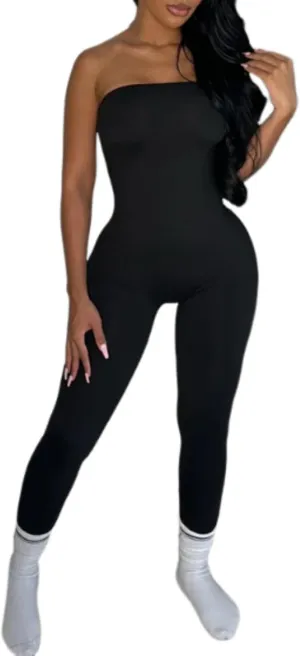 ECHOINE Women Sexy Bodycon Sleeveless Jumpsuit Off Shoulder Tube Top Skinny Pant Romper S-L