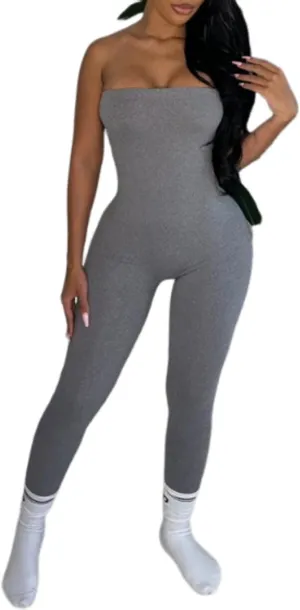 ECHOINE Women Sexy Bodycon Sleeveless Jumpsuit Off Shoulder Tube Top Skinny Pant Romper S-L