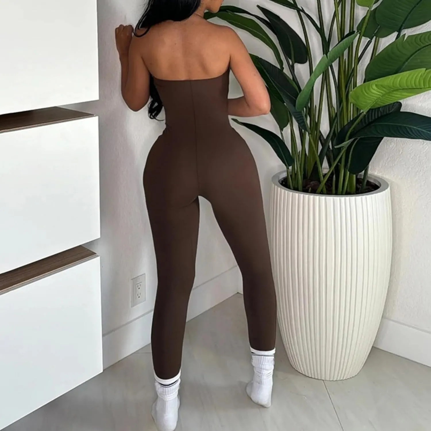 ECHOINE Women Sexy Bodycon Sleeveless Jumpsuit Off Shoulder Tube Top Skinny Pant Romper S-L