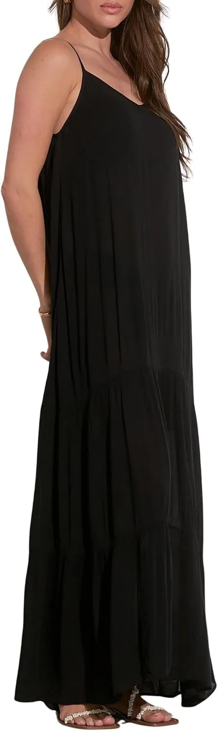 ELAN Women's Tulum Tiered Spaghetti Strap Maxi Dress
