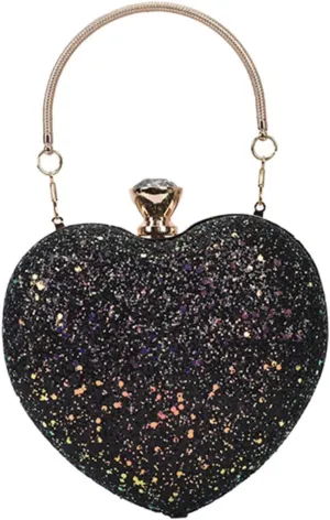Elegant Chain Bag Heart Shape Sequins Fashionable Clutch Purse for Women Suitable for Wedding Banquet
