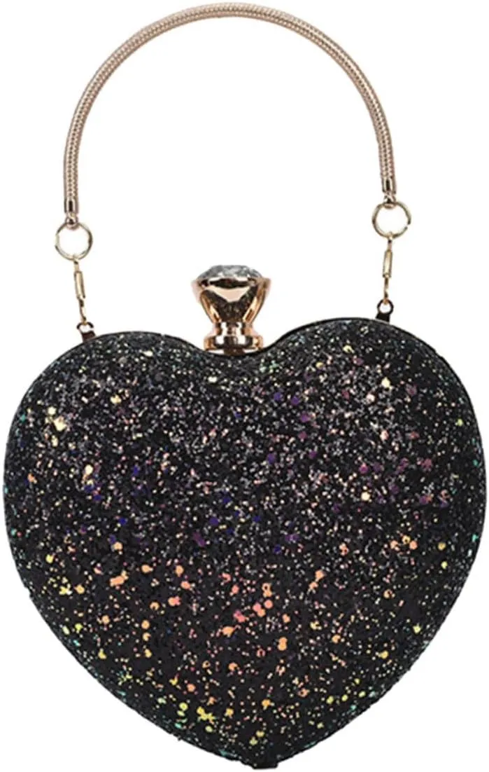Elegant Chain Bag Heart Shape Sequins Fashionable Clutch Purse for Women Suitable for Wedding Banquet