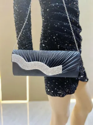Elegant Evening Clutch with Silk Pleats and Diamond Embellishments Fashionable Shoulder Bag for Evening Parties
