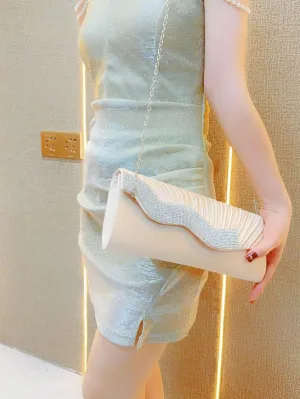 Elegant Evening Clutch with Silk Pleats and Diamond Embellishments Fashionable Shoulder Bag for Evening Parties