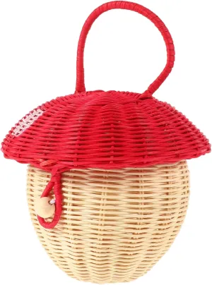 Elegant Rattan Mushroom Handbag Fashionable Woven Tote Bag Decorative Basket Lid Random Color