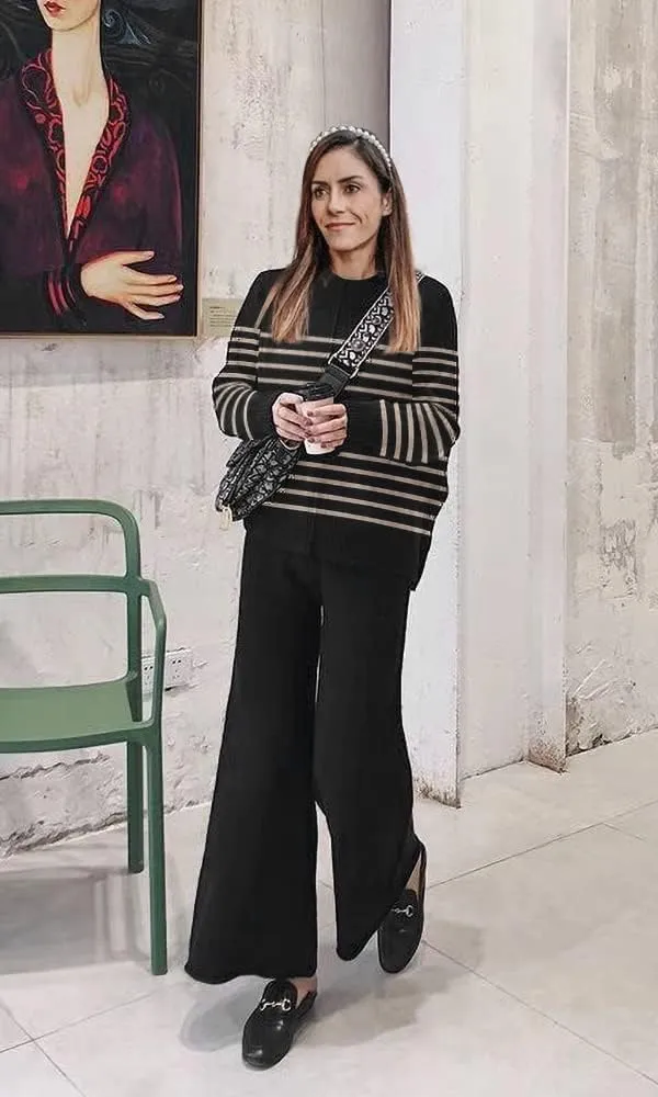 ETCYY NEW Womens Elegant Lounge Sets Knitted Sweatsuit Sets 2 Piece Outfits with Sweater Tops and Wide Leg Sweatpants