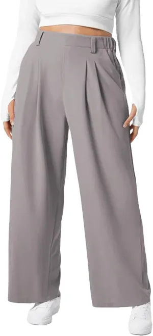 Eytino Womens Plus Size Wide Leg Dress Pants Elastic High Waisted Casual Waffle Palazzo Pants Trousers with Pockets(1X-5X)