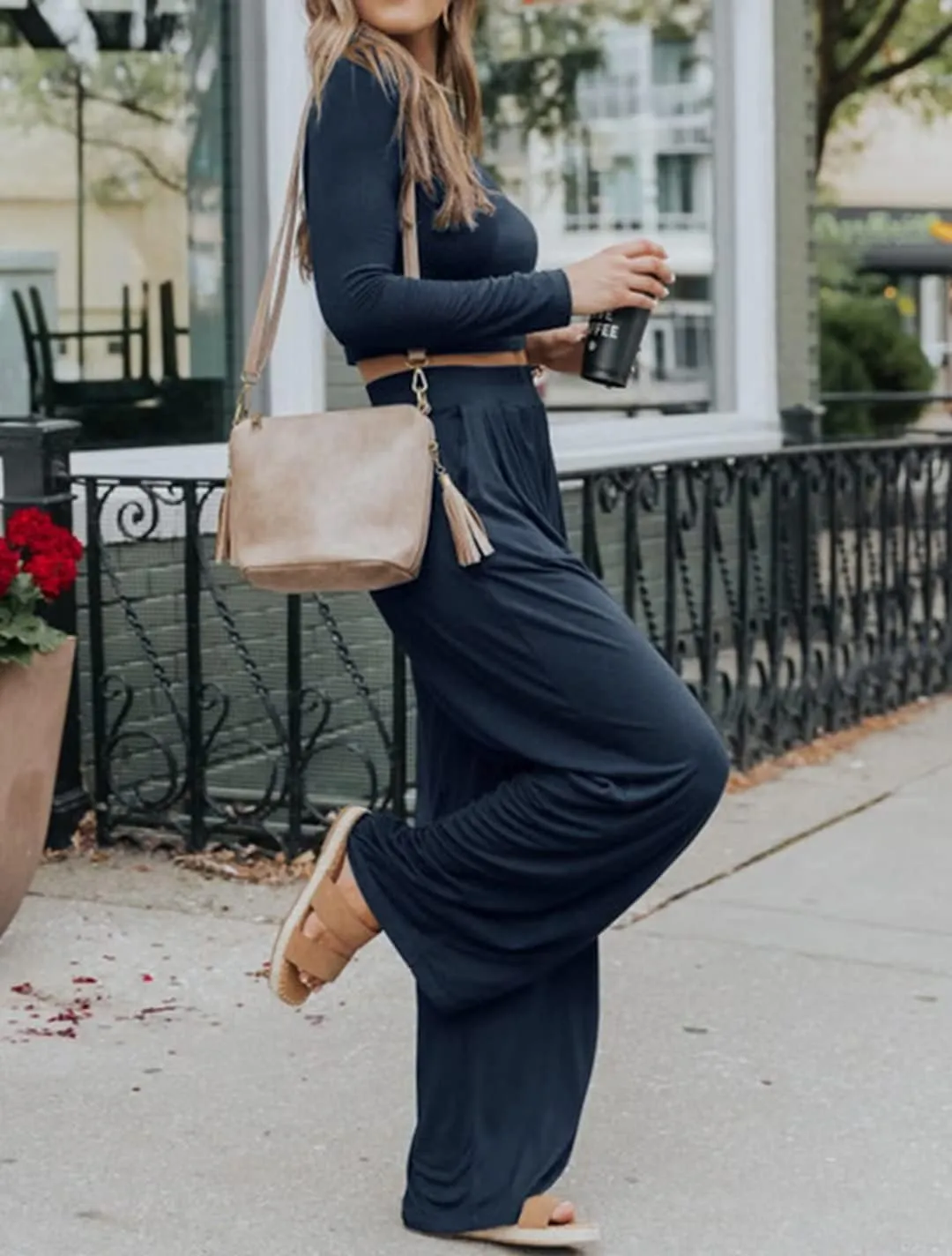 Ezbelle womenss Fall Fashion Lounge Sets Pajama Two Piece Cropped Pullover Jammies Outfits Casual Loungewear