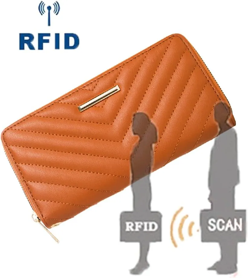 FACAI RFID Wallet Women Wristlet with Card Holder - Classic and Fashionable Design Cognac V