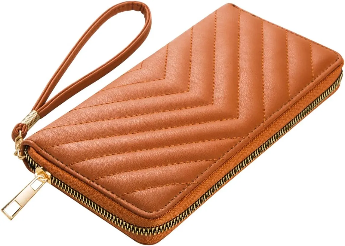 FACAI RFID Wallet Women Wristlet with Card Holder - Classic and Fashionable Design Cognac V