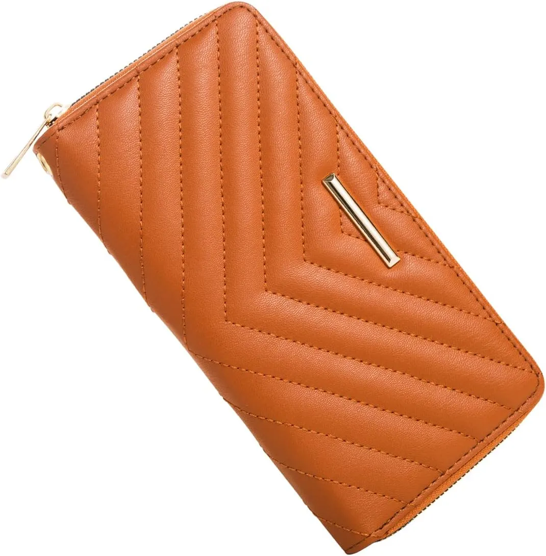 FACAI RFID Wallet Women Wristlet with Card Holder - Classic and Fashionable Design Cognac V