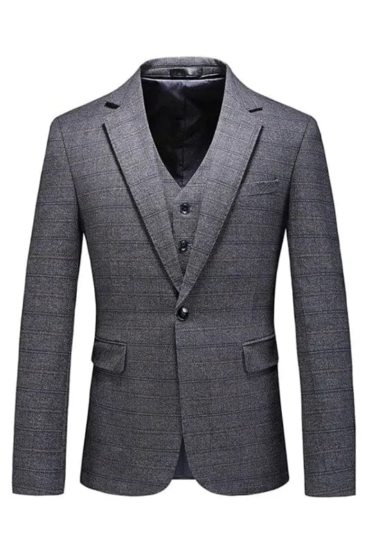 Fancy Gray Notched Lapel Three Pieces Business Suits One Button Prom Suits