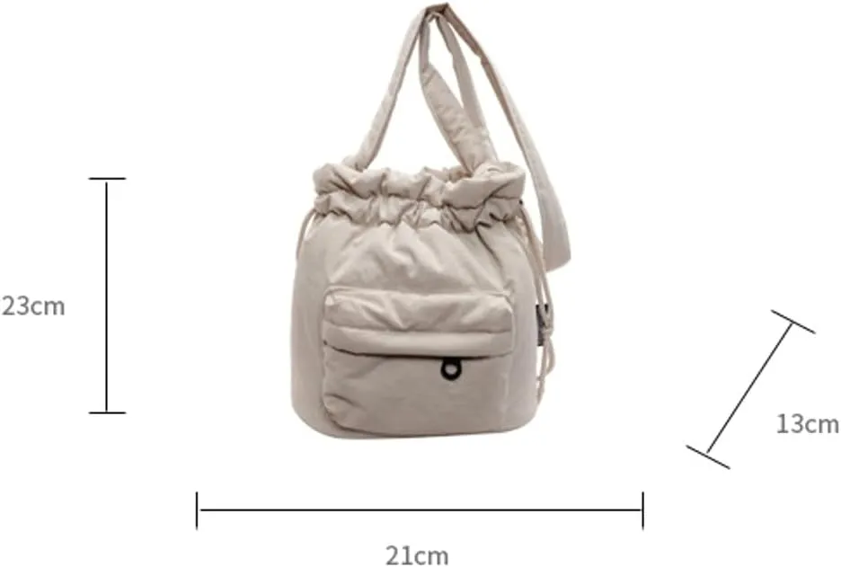 Fashion Drawstring Nylon Bucket Bag Solid Color Simple Cross Body Bag Commuter Travel Shoulder Bags for Women 2025
