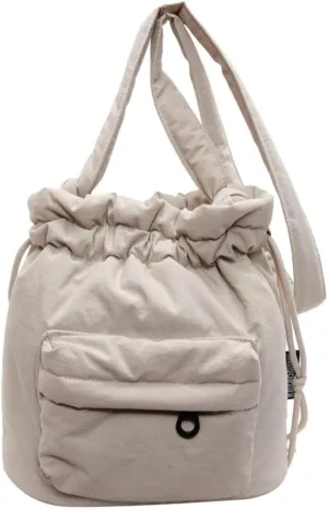Fashion Drawstring Nylon Bucket Bag Solid Color Simple Cross Body Bag Commuter Travel Shoulder Bags for Women 2025