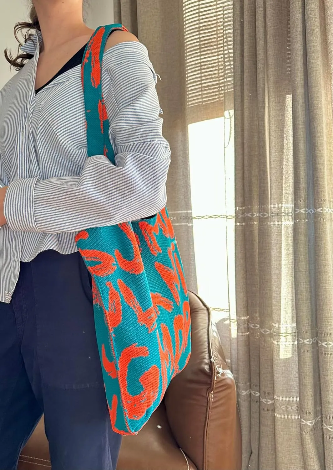 Fashionable Crochet Shoulder Bag, Knitted Tote Bags, Women's Shoulder Handbag, Crocheted Bag, Large Knit Bag