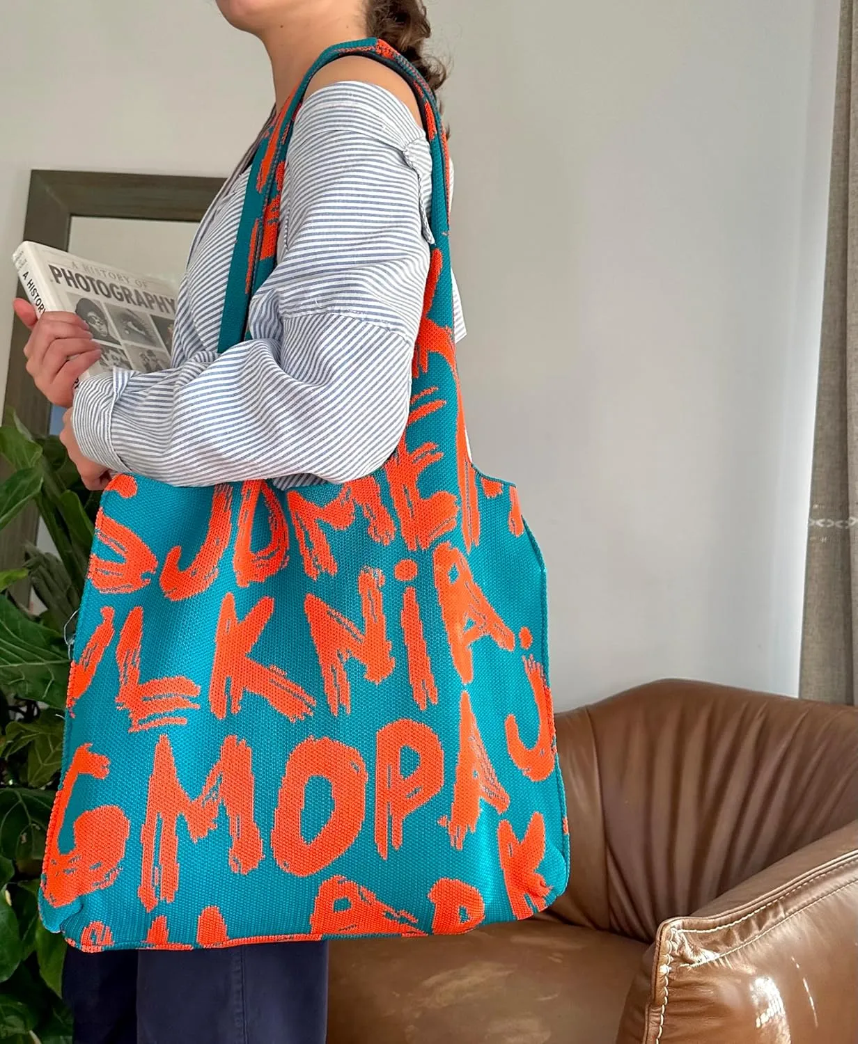 Fashionable Crochet Shoulder Bag, Knitted Tote Bags, Women's Shoulder Handbag, Crocheted Bag, Large Knit Bag