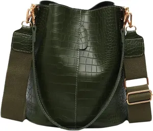 Fashionable Leather Bucket Bag for Women - Classic Crocodile Pattern Crossbody Handbag & Large Shoulder Purse