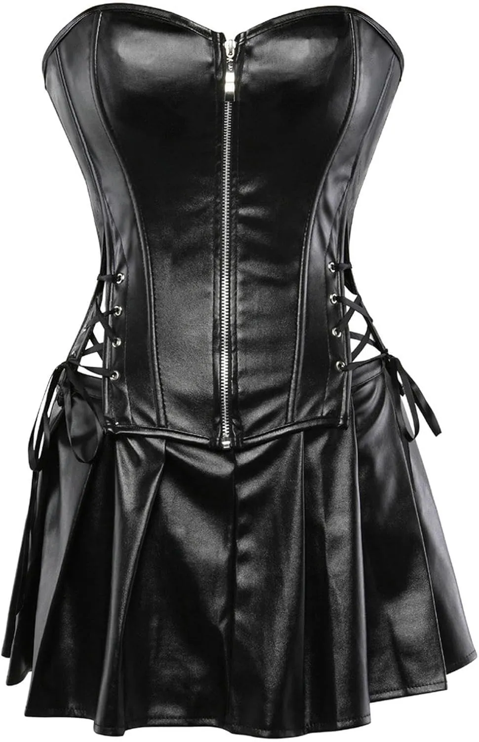 Fashionable Palace Punk PU Zipper Split Suit Belly Controlling Adjustable Palace Shaping Garment