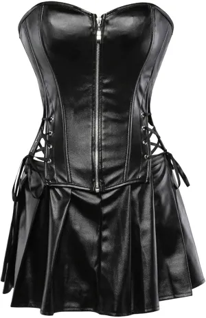 Fashionable Palace Punk PU Zipper Split Suit Belly Controlling Adjustable Palace Shaping Garment