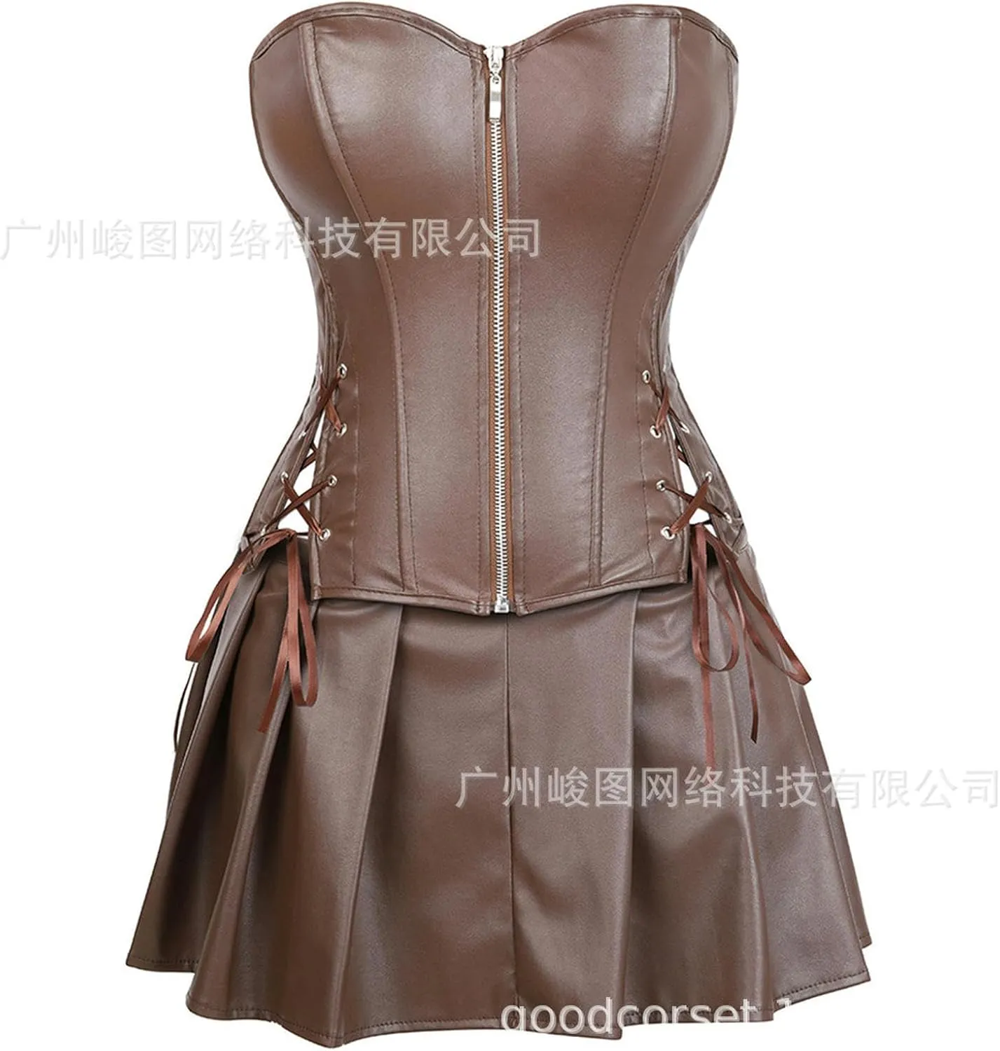 Fashionable Palace Punk PU Zipper Split Suit Belly Controlling Adjustable Palace Shaping Garment