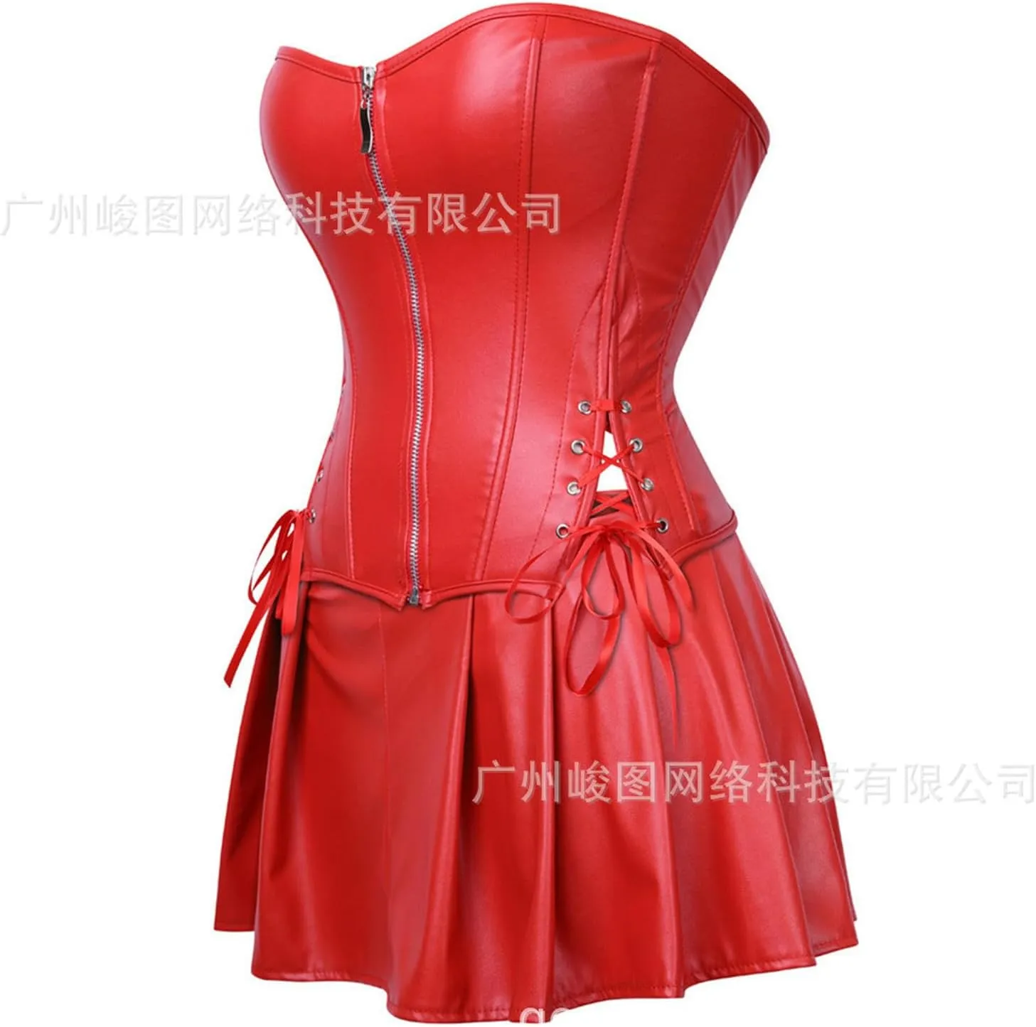 Fashionable Palace Punk PU Zipper Split Suit Belly Controlling Adjustable Palace Shaping Garment