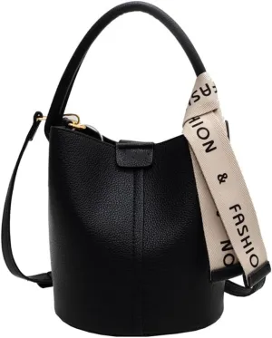 Fashionable Vegan Leather Bucket Crossbody Bag for Women - Hobo Purse & Handbag in Khaki