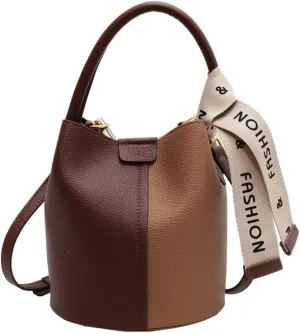 Fashionable Vegan Leather Bucket Crossbody Bag for Women - Hobo Purse & Handbag in Khaki
