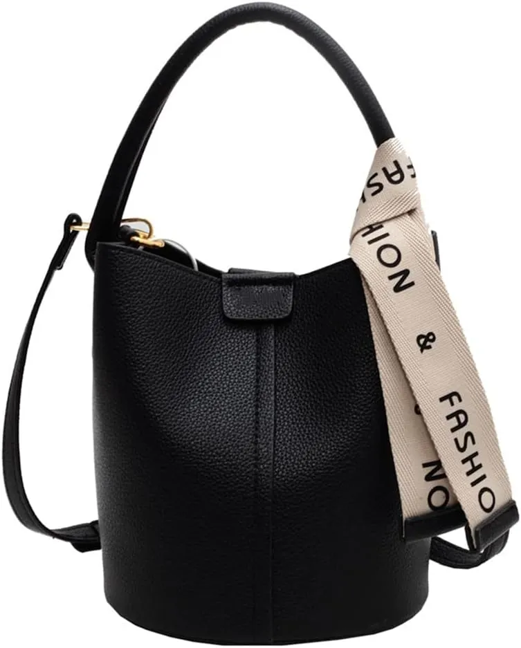 Fashionable Vegan Leather Bucket Crossbody Bag for Women - Hobo Purse & Handbag in Khaki